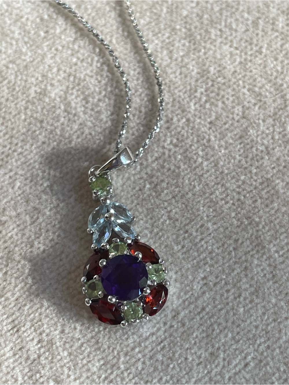 Sterling Silver Multi-Gem Pendant & Necklace